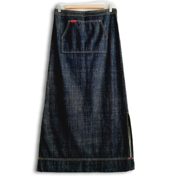 MAVI | Mandy Y2K 100% Cotton Blue Jeans Maxi Long Skirt Kangaroo Pocket Retro S - Picture 1 of 15